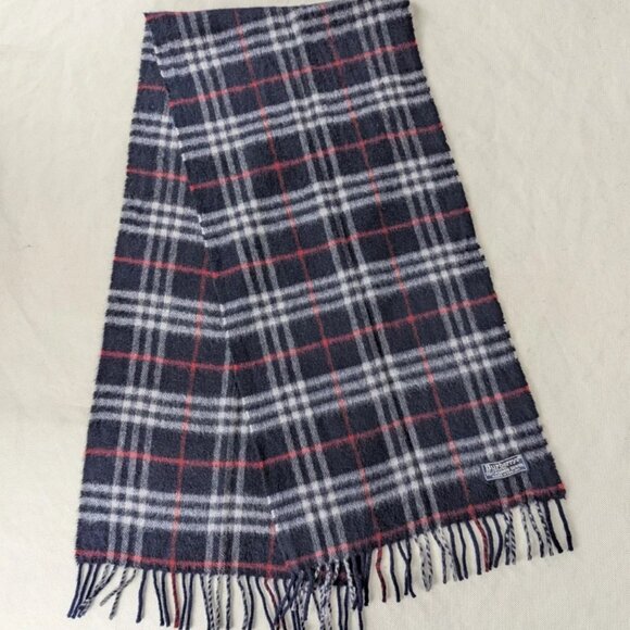 Authentic Burberry's Classic Check Scarf Blue - Unisex - 50% Wool 50% Cashmere - Picture 3 of 7